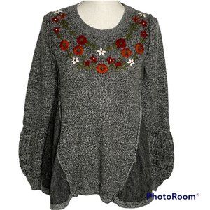 Knox Rose Gray Floral Embroidered Sweater Bishop Sleeve Target Women’s Size  XS